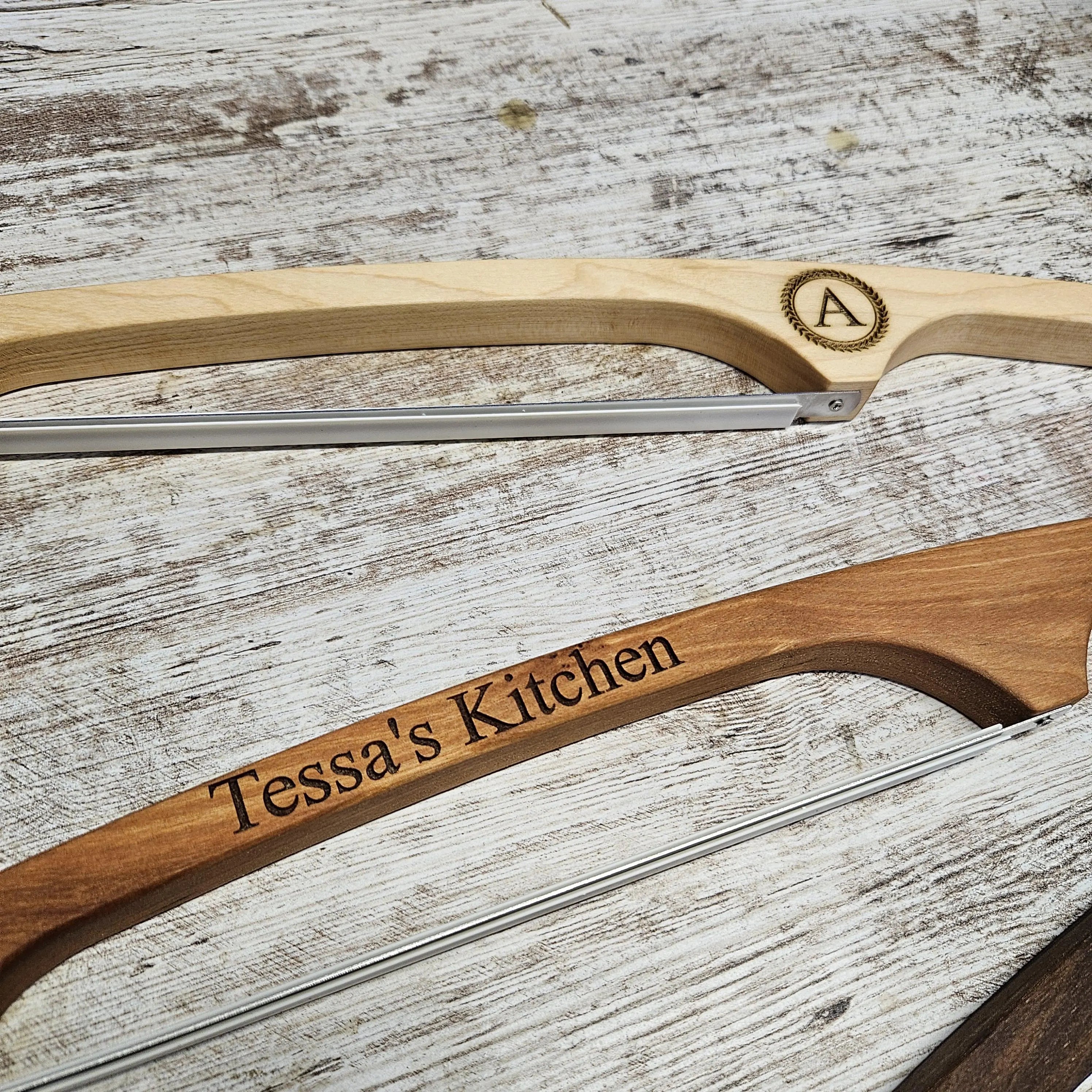 Wooden sourdough bread knife, Handmade baguettes bow knife, Natural Rustic hardwood serrated knife