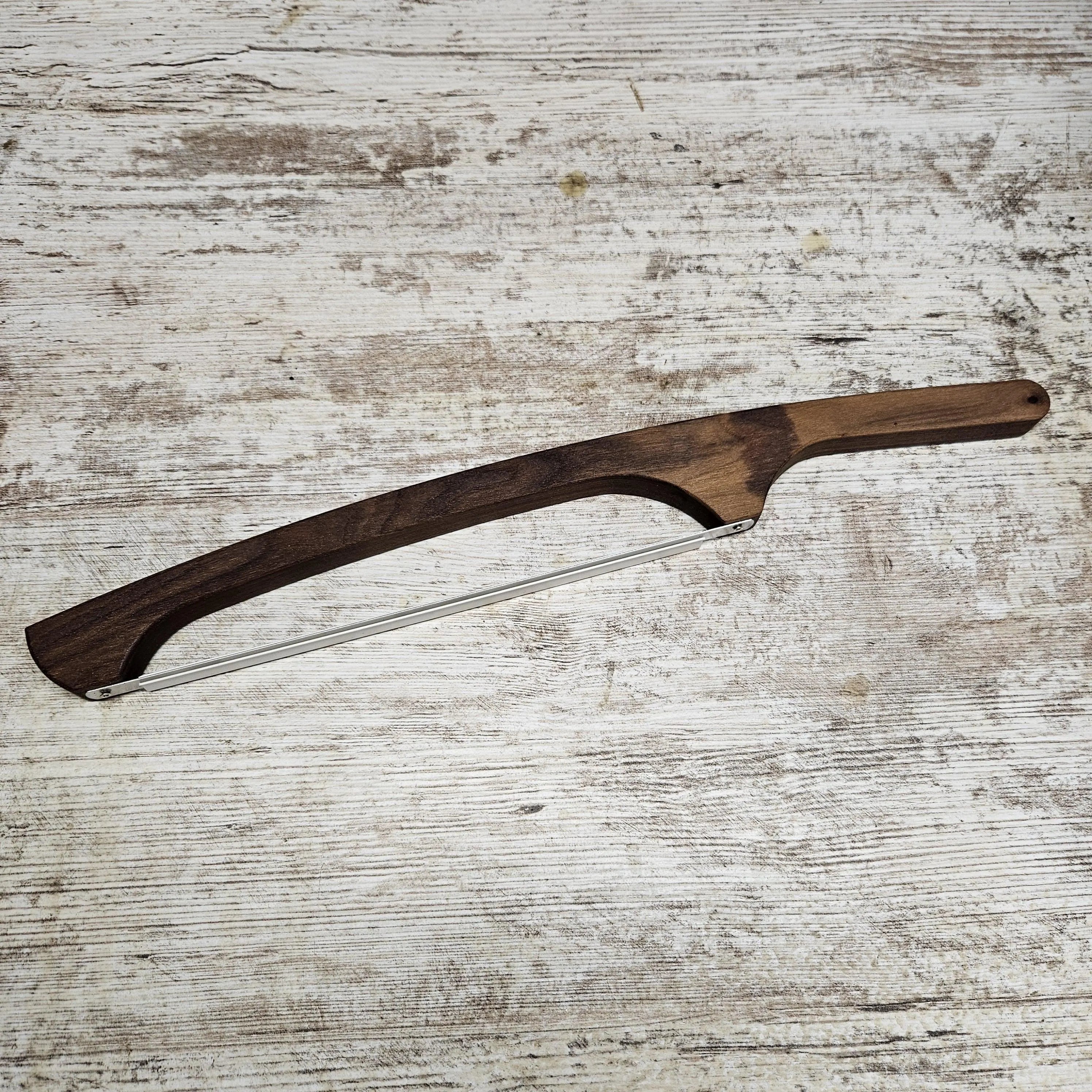 Wooden sourdough bread knife, Handmade baguettes bow knife, Natural Rustic hardwood serrated knife