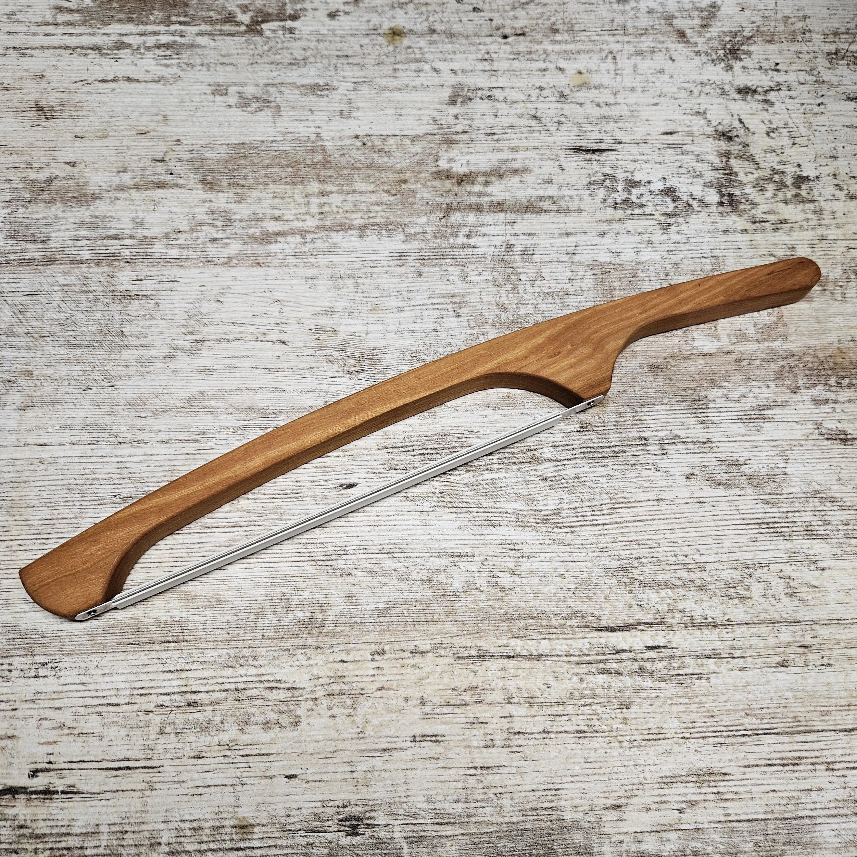 Wooden sourdough bread knife, Handmade baguettes bow knife, Natural Rustic hardwood serrated knife