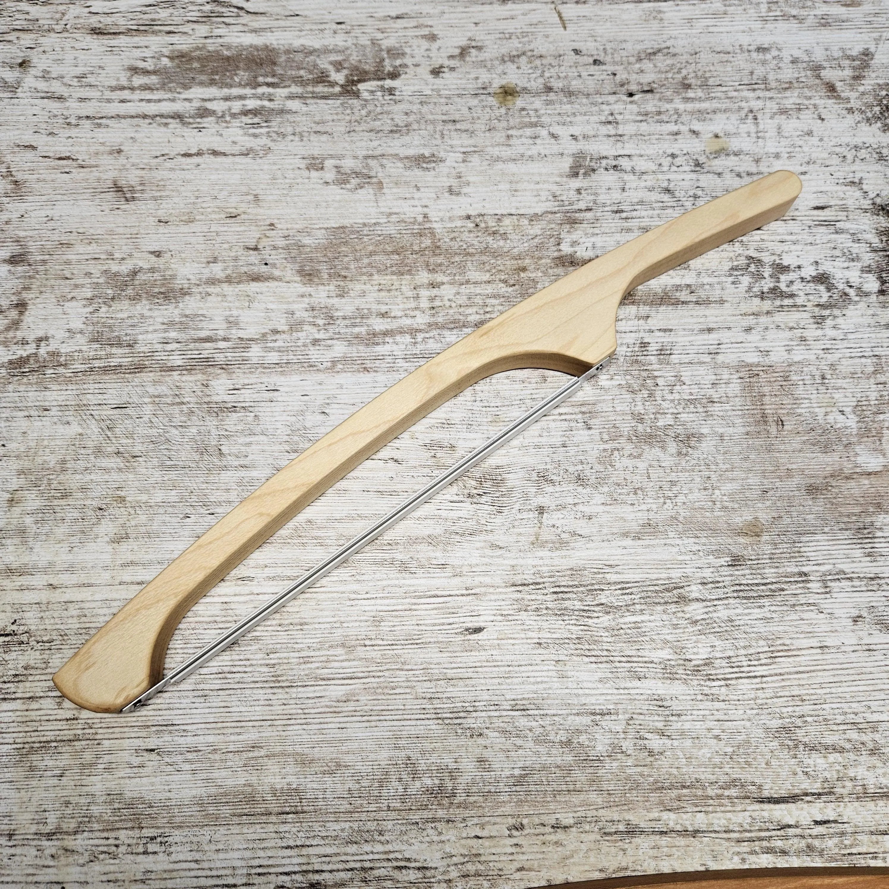 Wooden sourdough bread knife, Handmade baguettes bow knife, Natural Rustic hardwood serrated knife