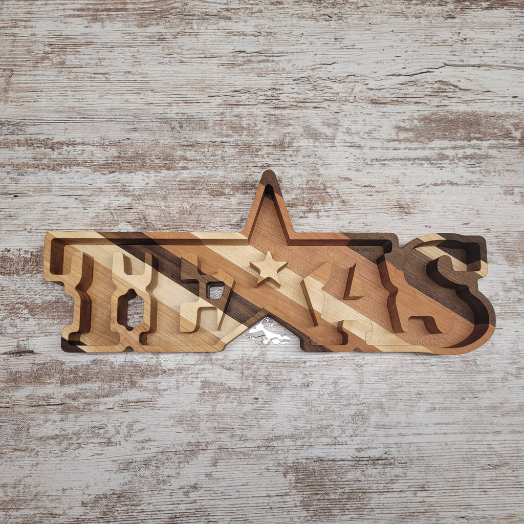 Multicolored texas word tray